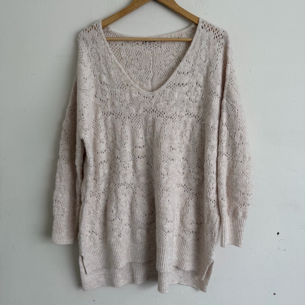 Free People Intimately C.O.Z.Y. Pointelle Pullover Sweater Cream XS/S Oversized